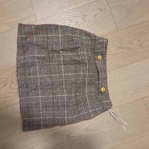 PrettyLittleThing Gray Plaid Mini Skirt with Gold Accents